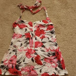 Pink, black, and white crop top